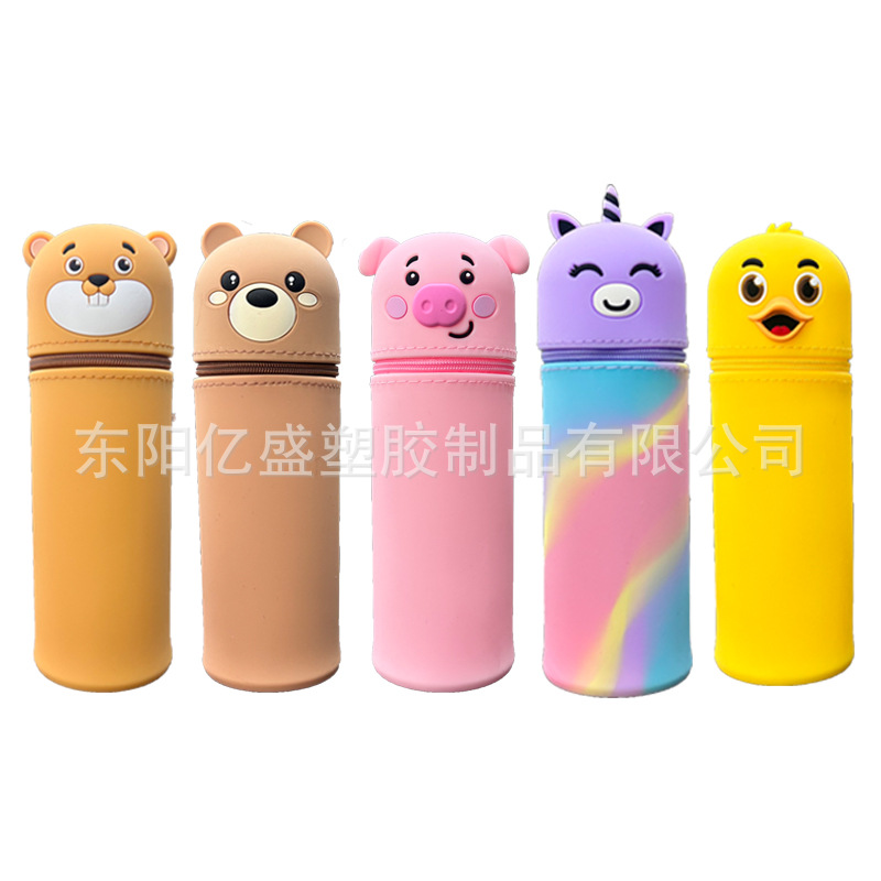 工厂新品青蛙笔筒学习用品可爱鸭子卡通造型立体伸缩硅胶笔袋
